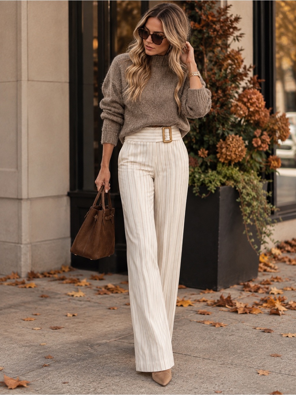 Vintage Y2K A. Byer Ivory Pinstripe Buckle Flare Pants NWT Size 7
